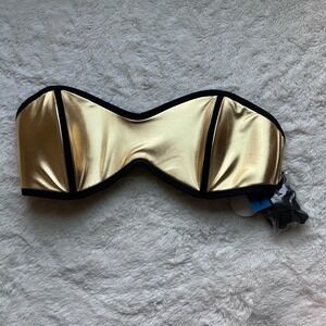 Good American x Body Glove Tainted Love Metallic Gold Bandeau Bikini Top 3 Large